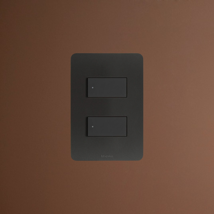 Placa Resina 2v Negro Mate Con Chasis Quinziño Go Bticino